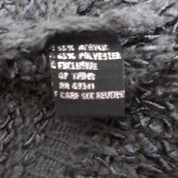 Lisa Intl Cardigan Sweater PM Black Chenille Tie & Toggle Fringe Collar/Sleeves - Picture 4 of 9